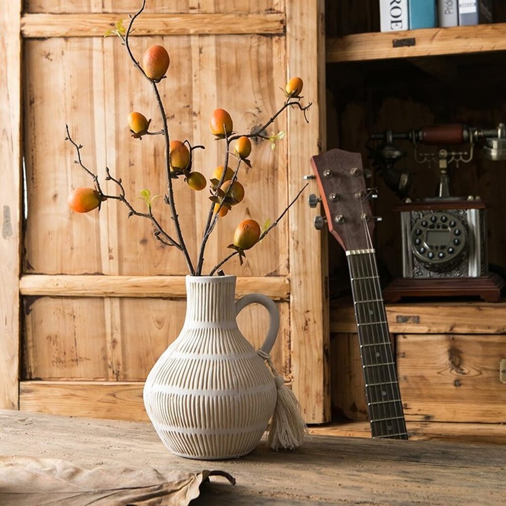 NEW 8 inch Tall Rustic Ceramic Vase for Home Decor, Farmhouse Decorative Vases - Picture 7 of 8